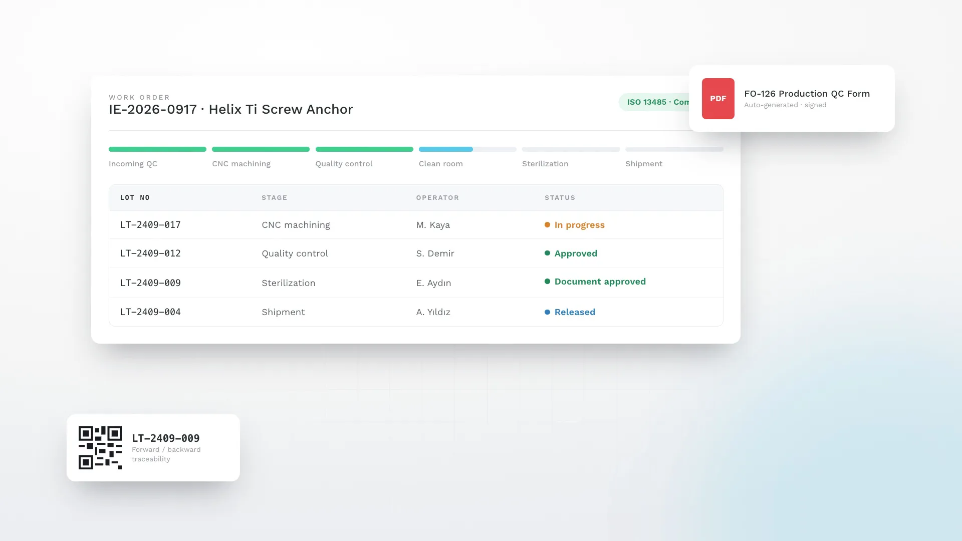 ERP lot traceability screen